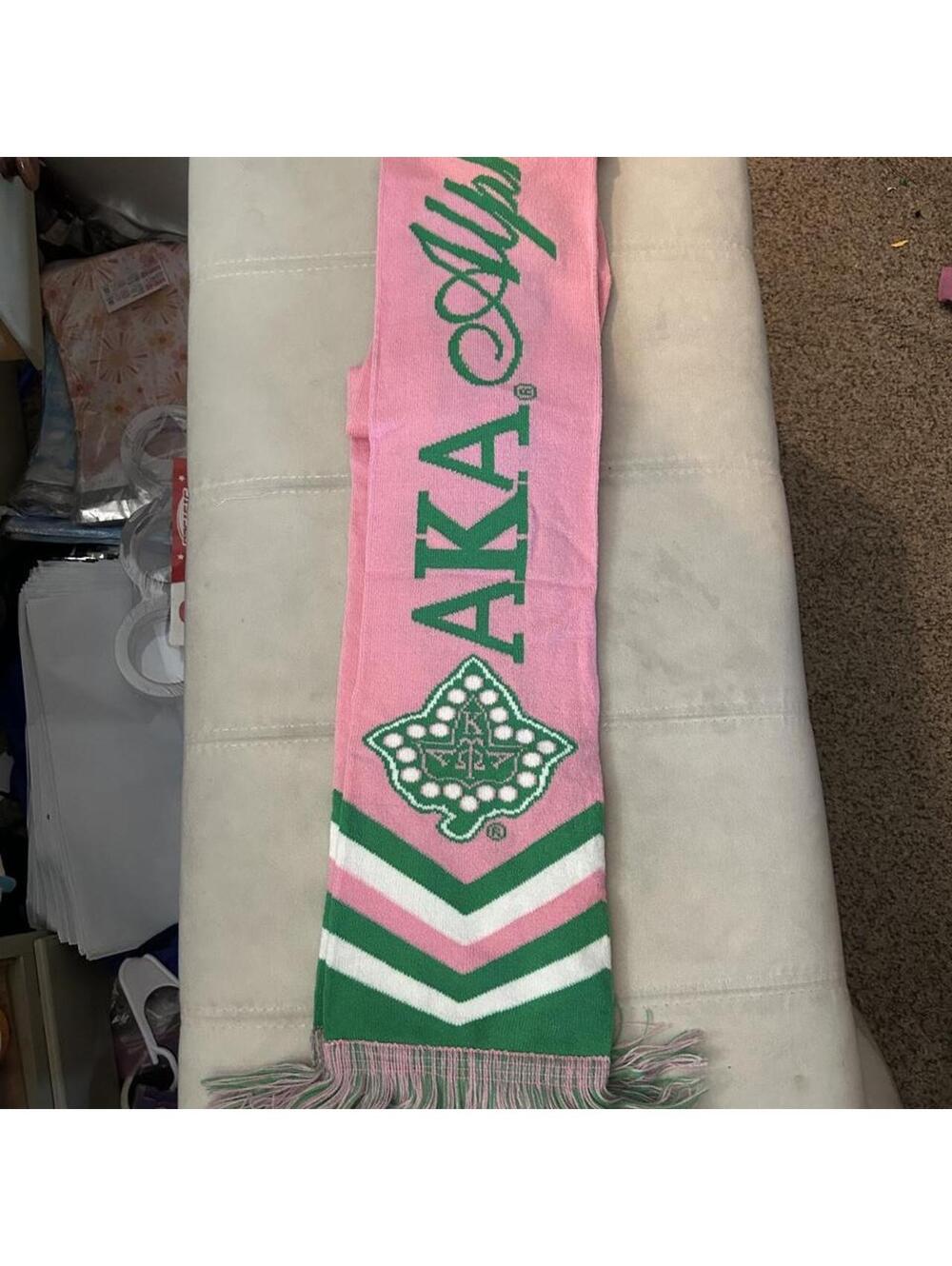 NWT Big Boy Headgear Alpha Kappa Alpha pink scarf with green text and logo
